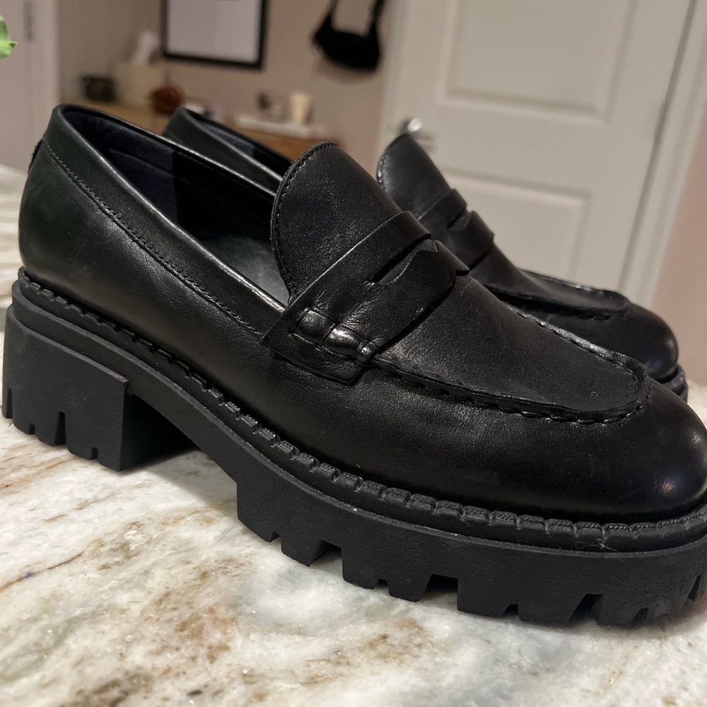 Free People Black Women's Leather Penny Loafers - Picture 3 of 7
